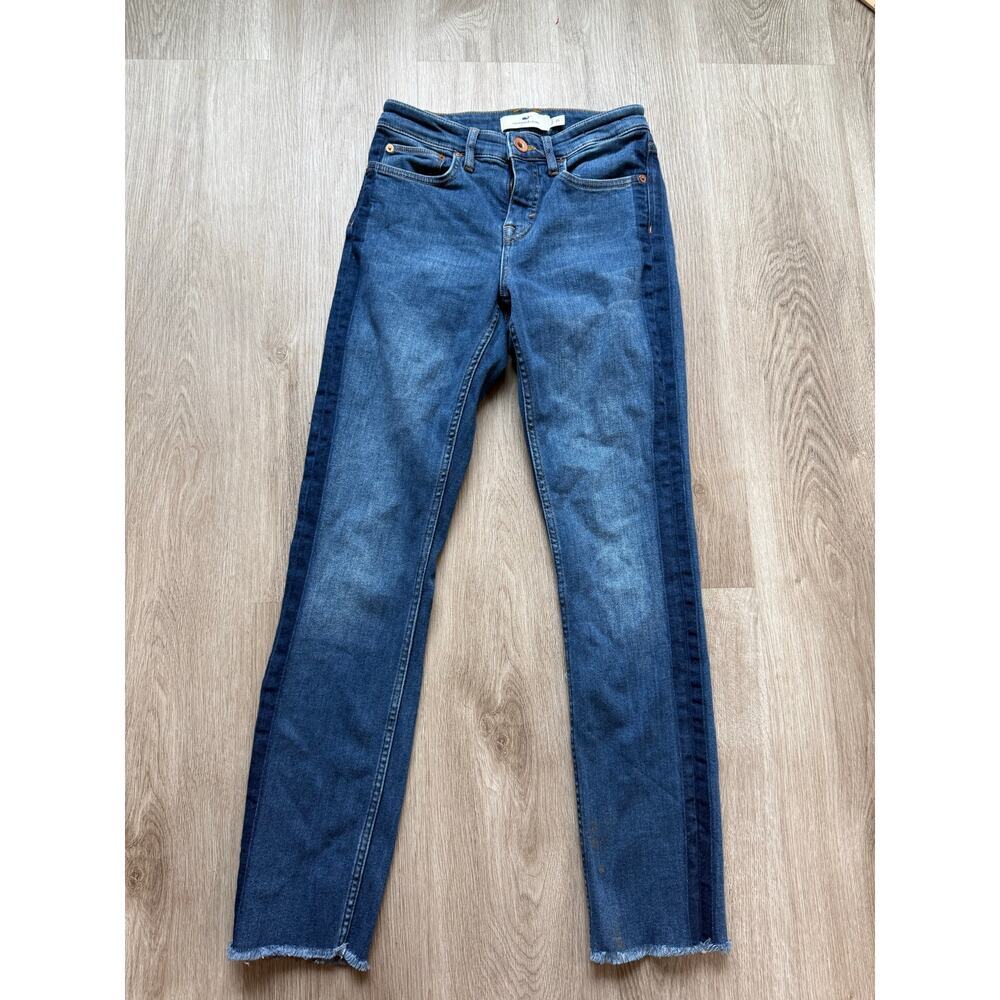 Vineyard Vines High Rise Straight Crop Jeans, size 25, blue, raw hem